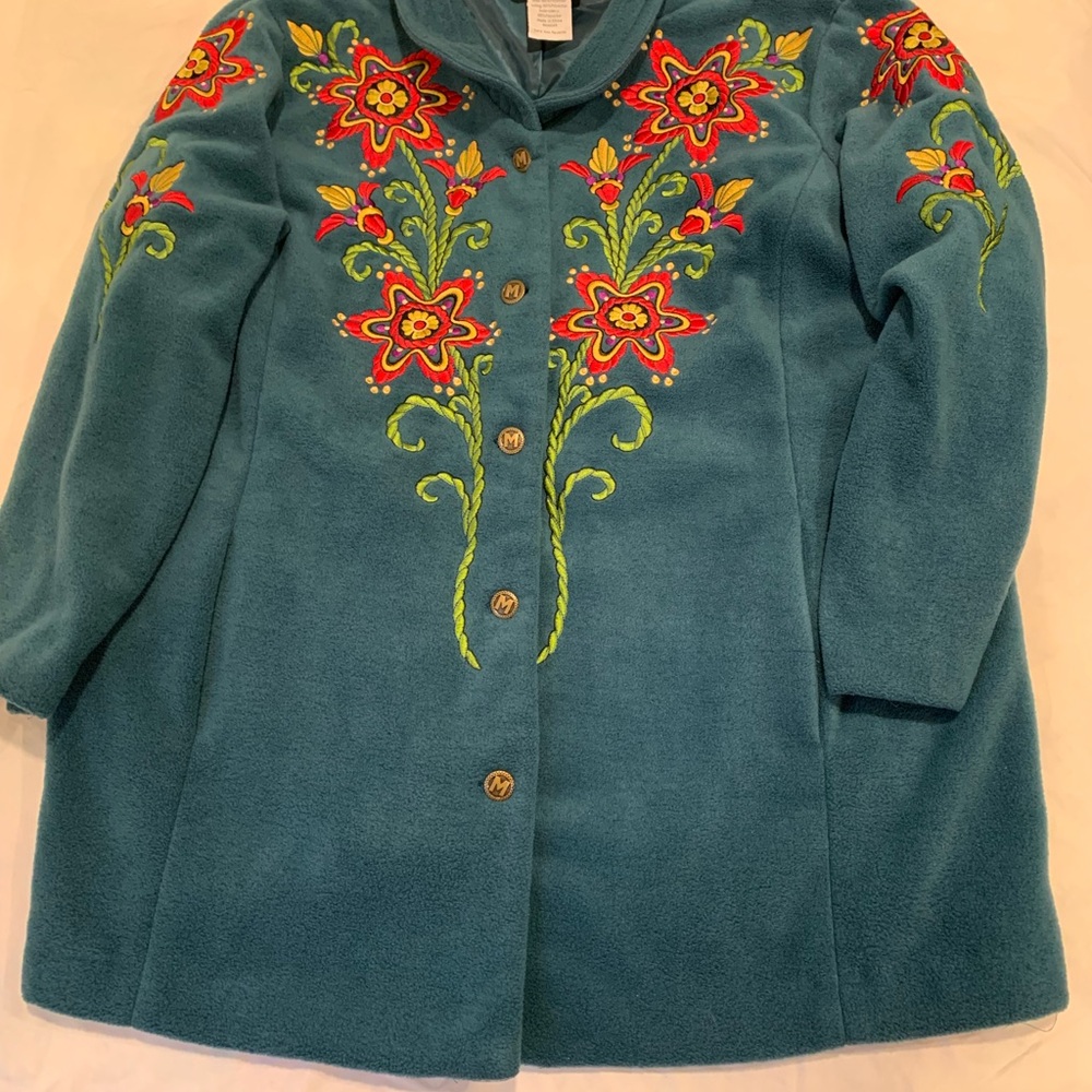 Bob Mackie Teal Cape with Red and Yellow Embroidery